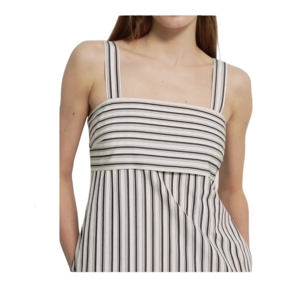 Theory Stripe Cotton Tie Back Open Back Midi Dress Gray White Size L NWT - Picture 10 of 16